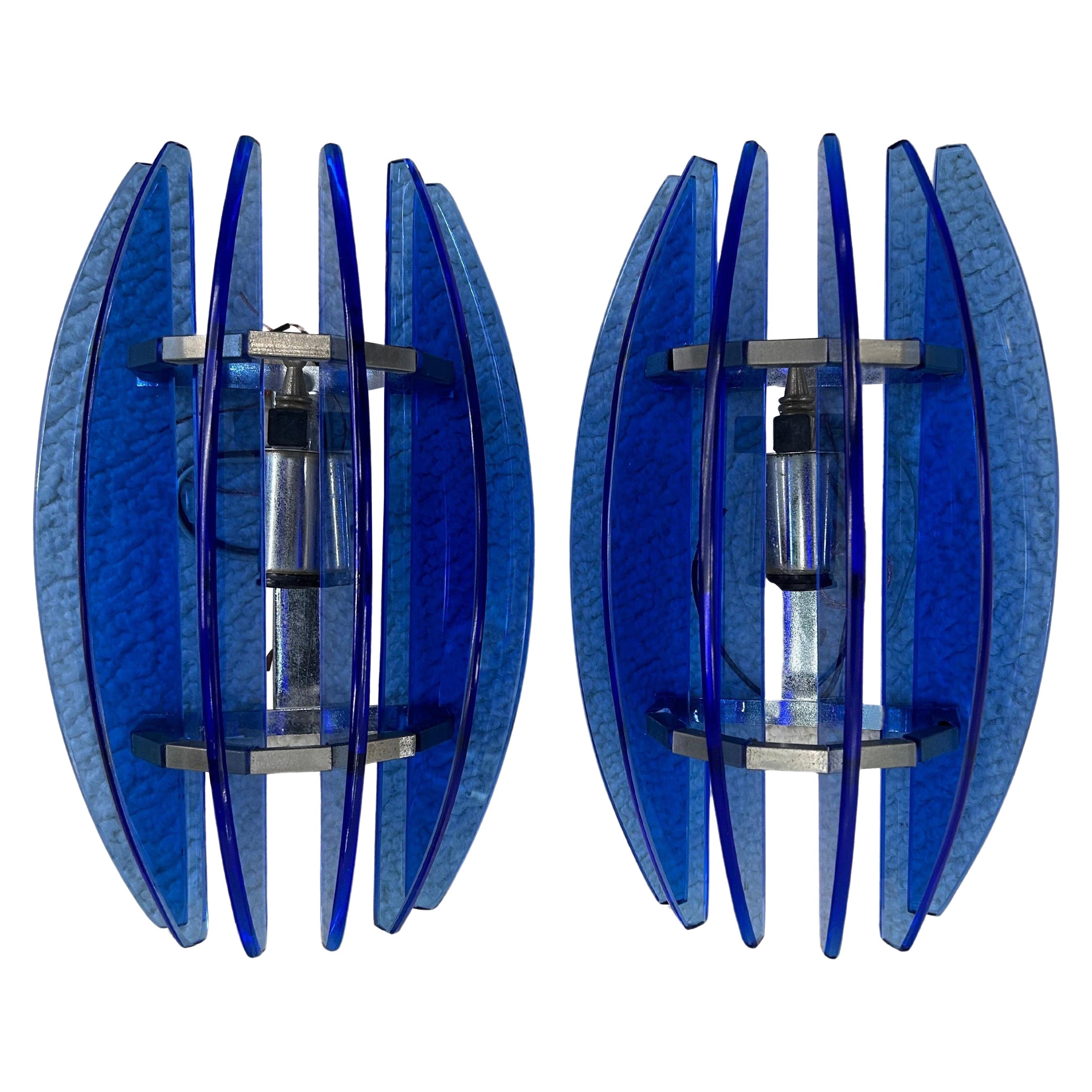 Coppia di appliques in vetro di Murano blu di Veca
