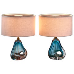 Pair of Blue Murano Glass Table Lamps