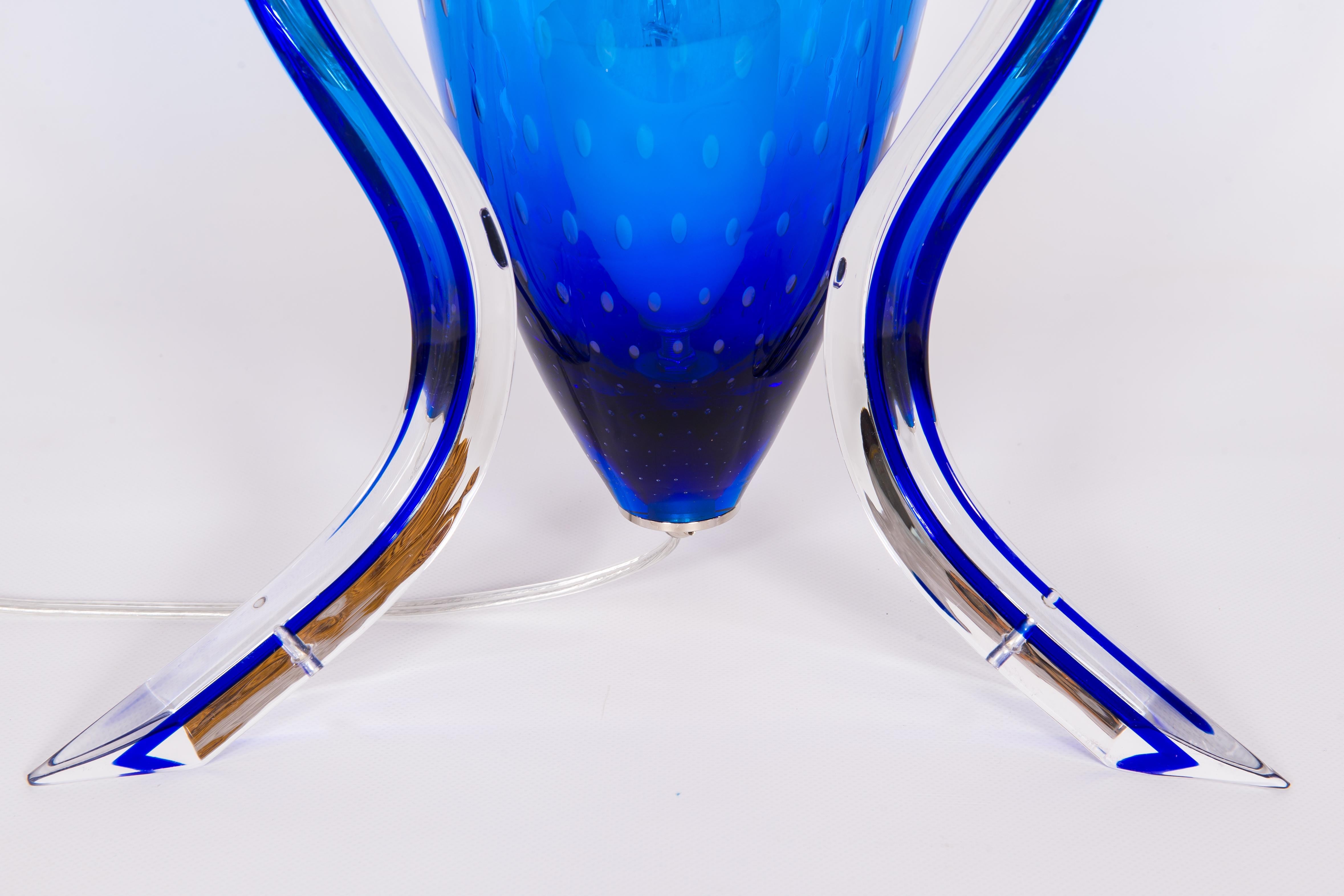 Pair of Blue Murano Glass Table Lamps with Morise Decorations, Italy 1990s For Sale 8