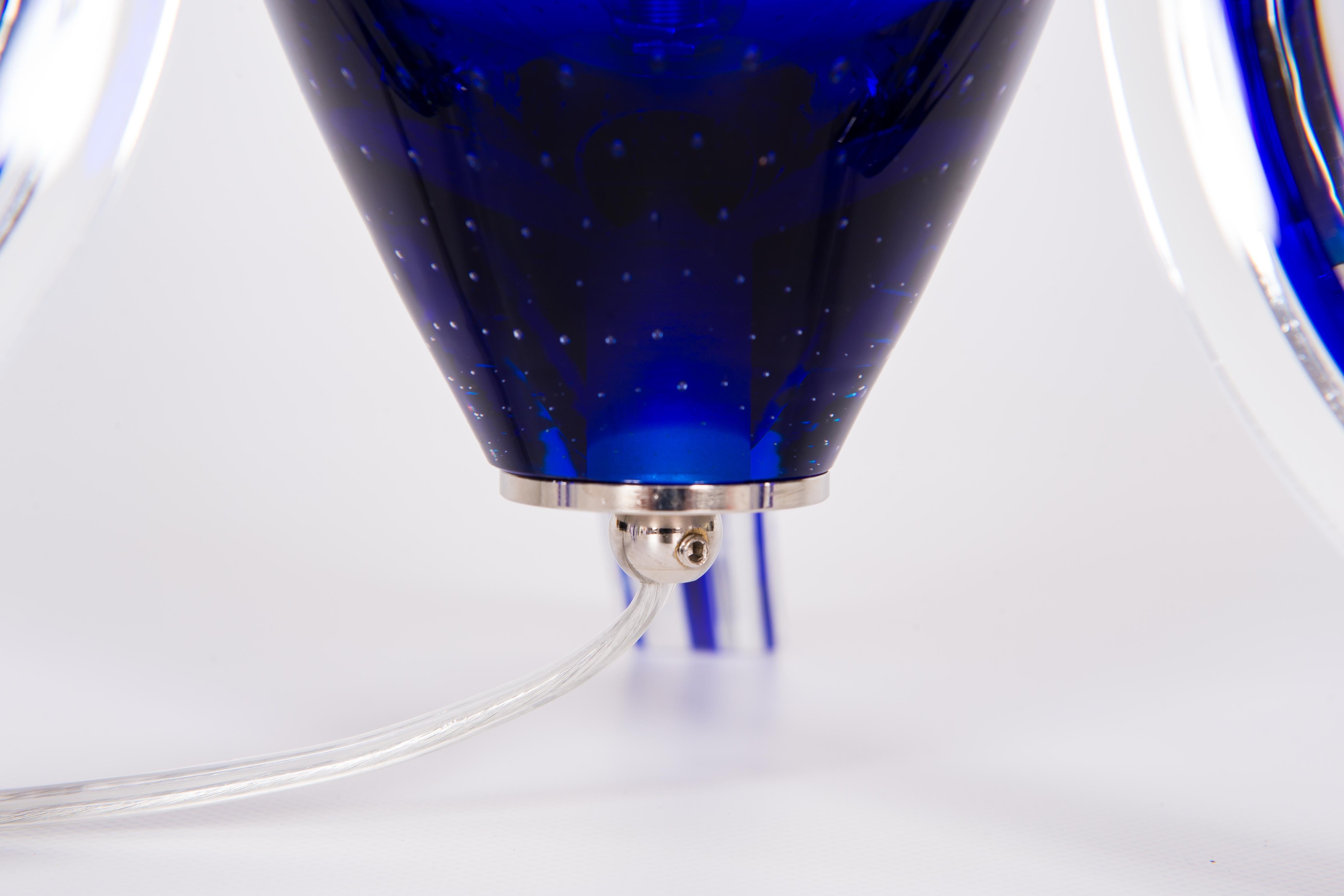 Paar blaue Muranoglas-Tischlampen mit Morise-Dekorationen, Italien 1990er Jahre im Angebot 8