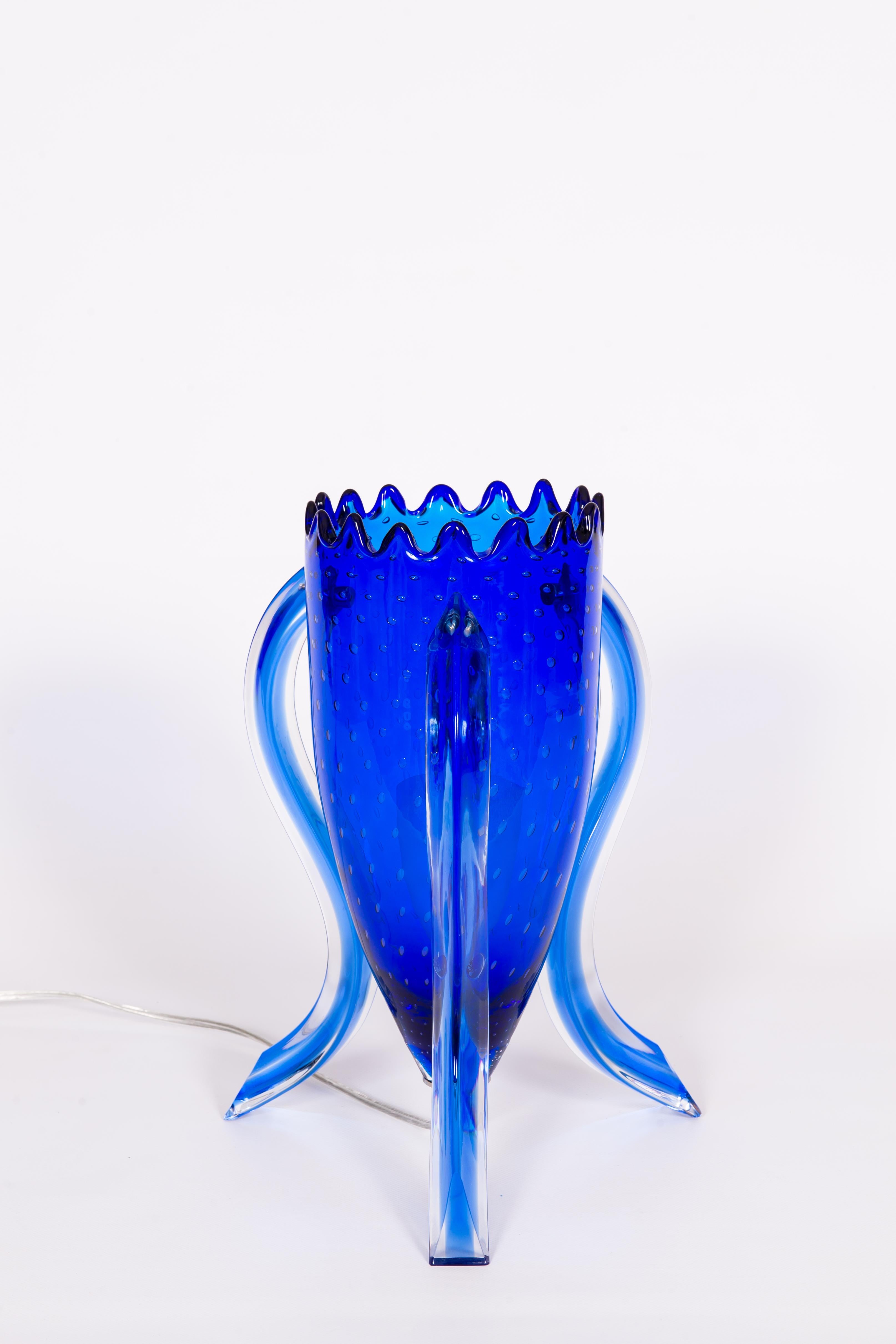 Italian Pair of Blue Murano Glass Table Lamps with Morise Decorations, Italy 1990s For Sale