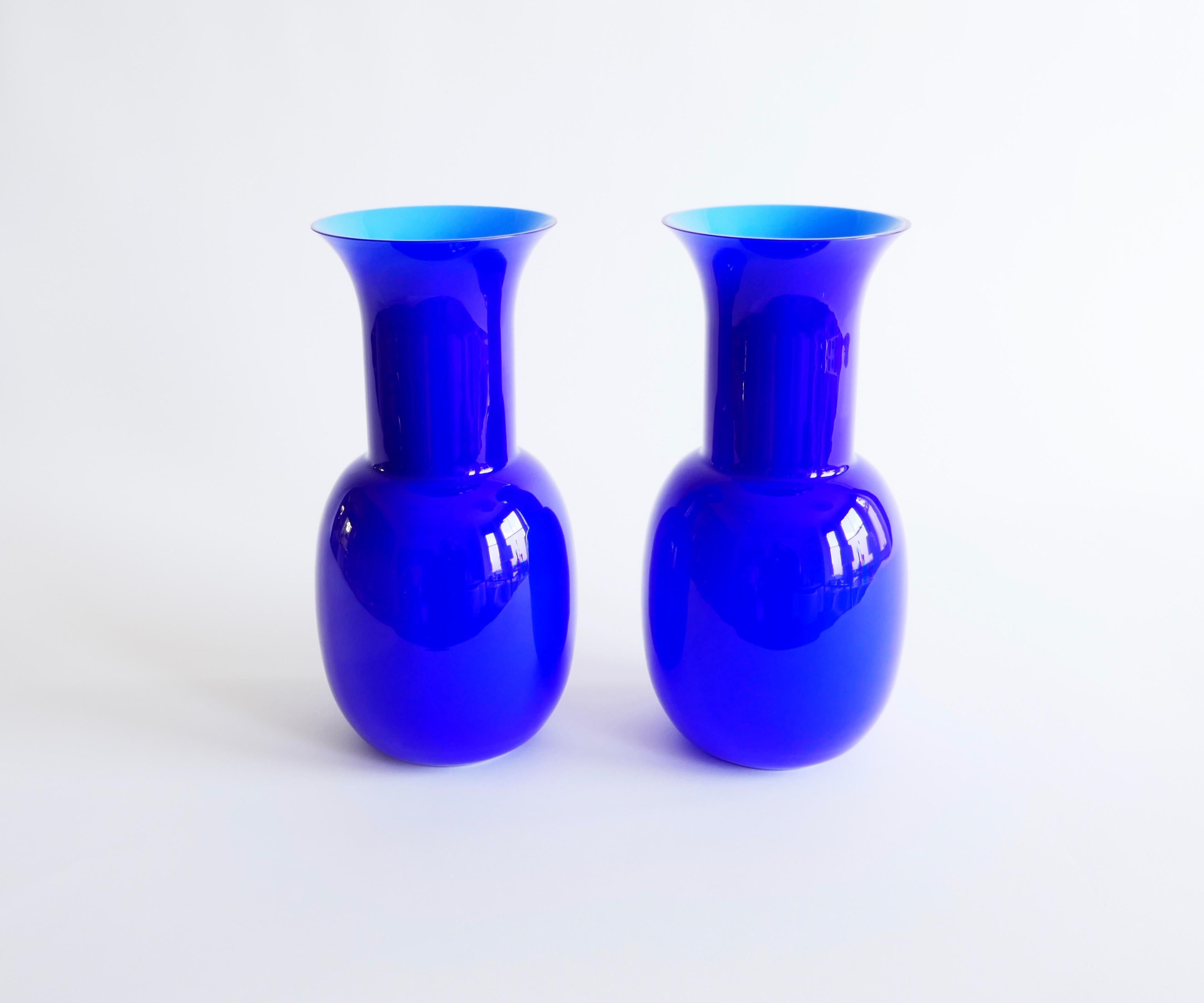 Italian Pair of Blue Murano Glass Vase by Aureliano Toso, 2000, Italy