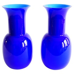 Pair of Blue Murano Glass Vase by Aureliano Toso, 2000, Italy