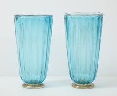 Pair of Blue Murano Glass Vases