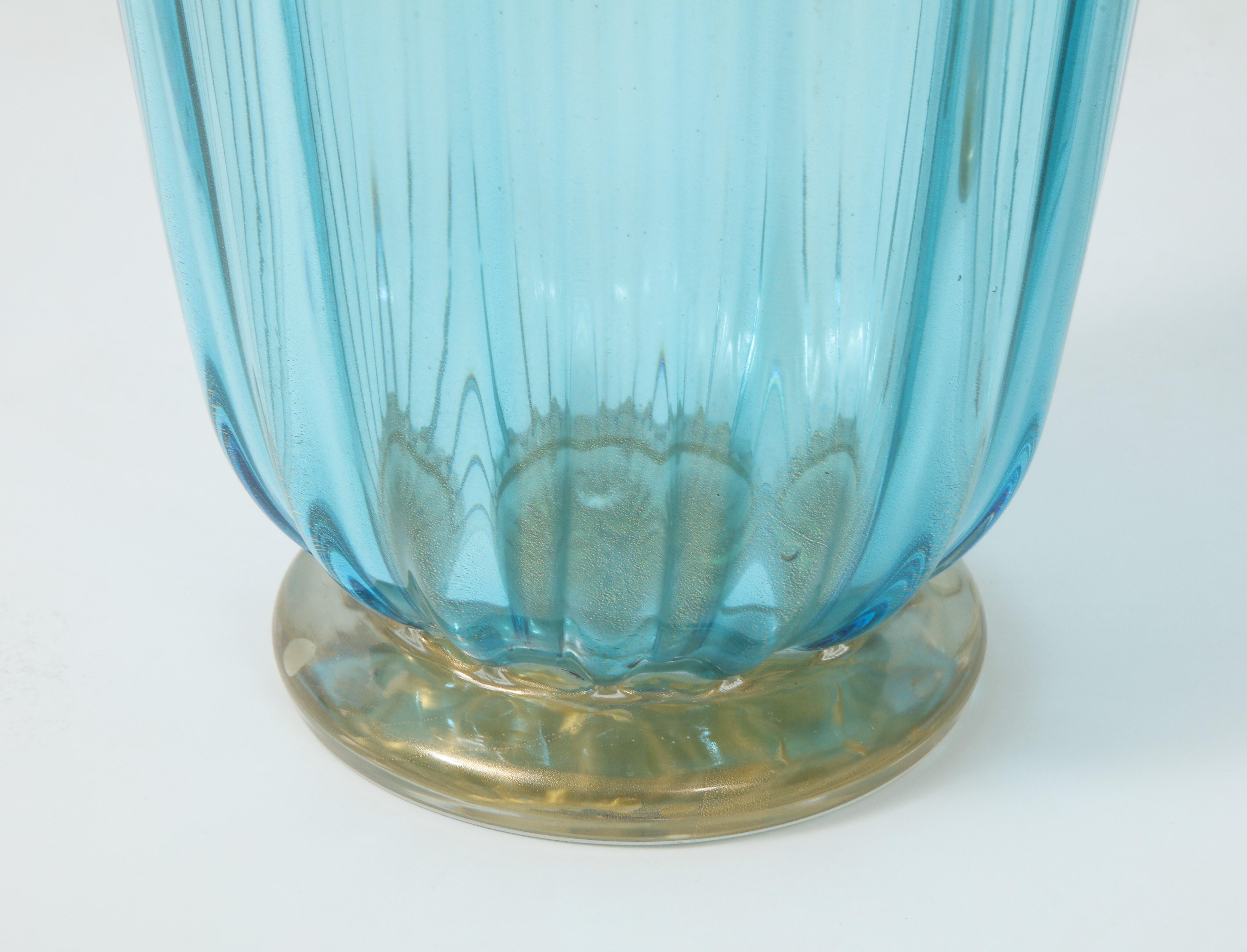 Italian Pair of Blue Murano Glass Vases