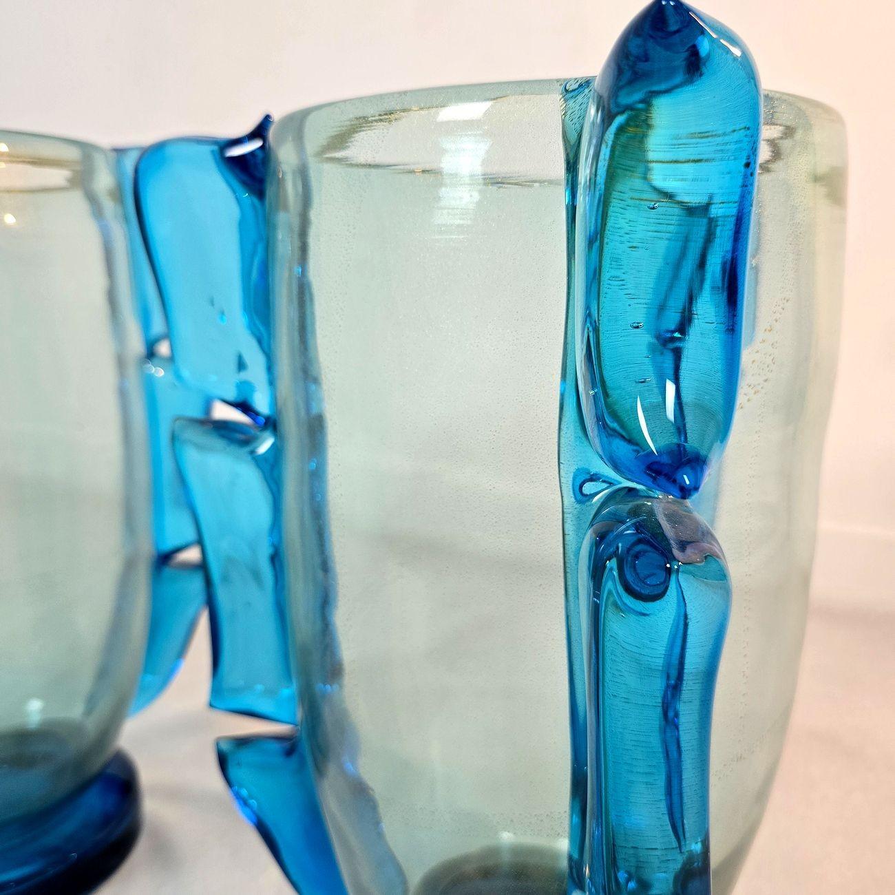 Coppia di vasi in vetro di Murano blu In condizioni ottime in vendita a Dallas, TX