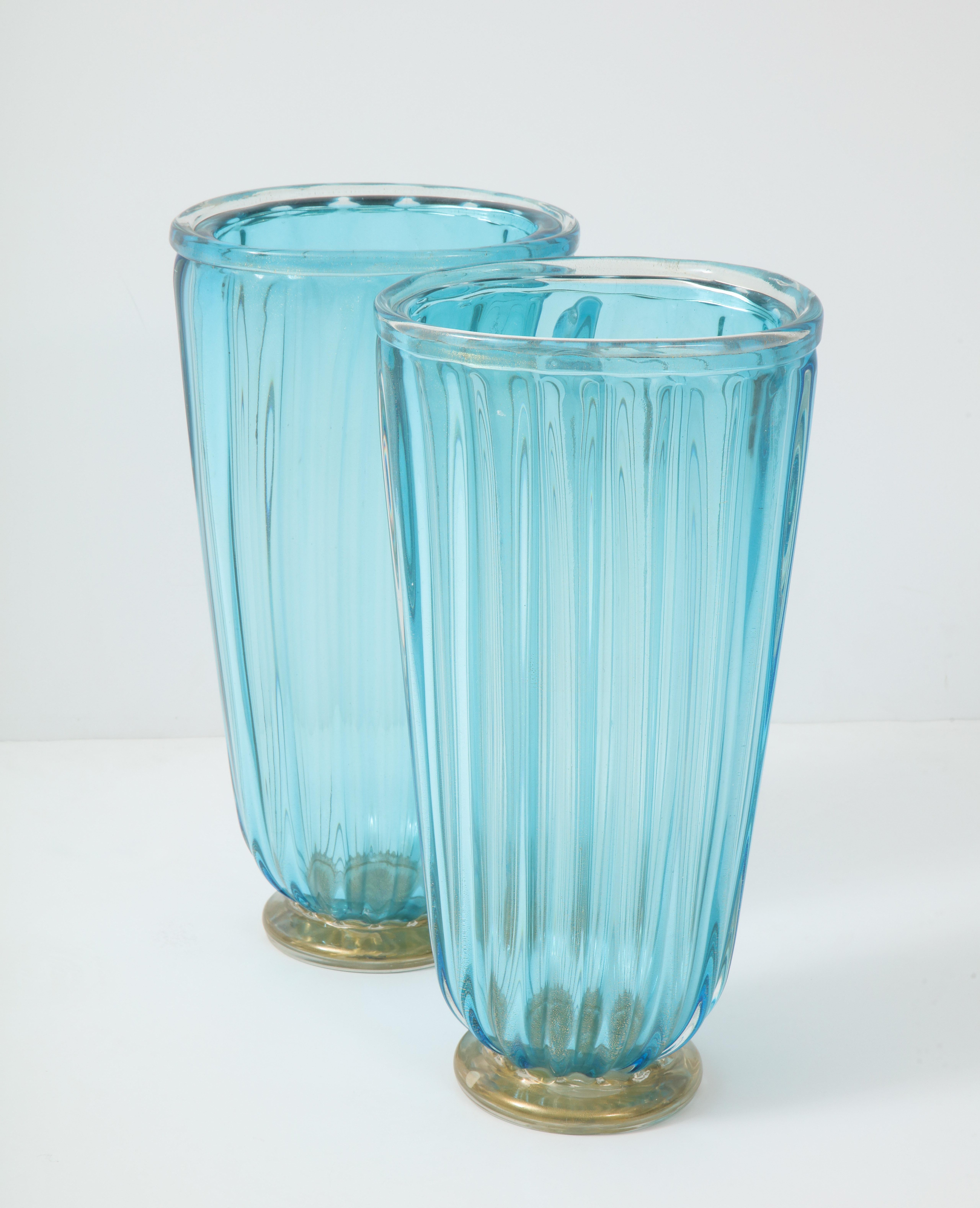 Pair of Blue Murano Glass Vases In Excellent Condition In New York, NY