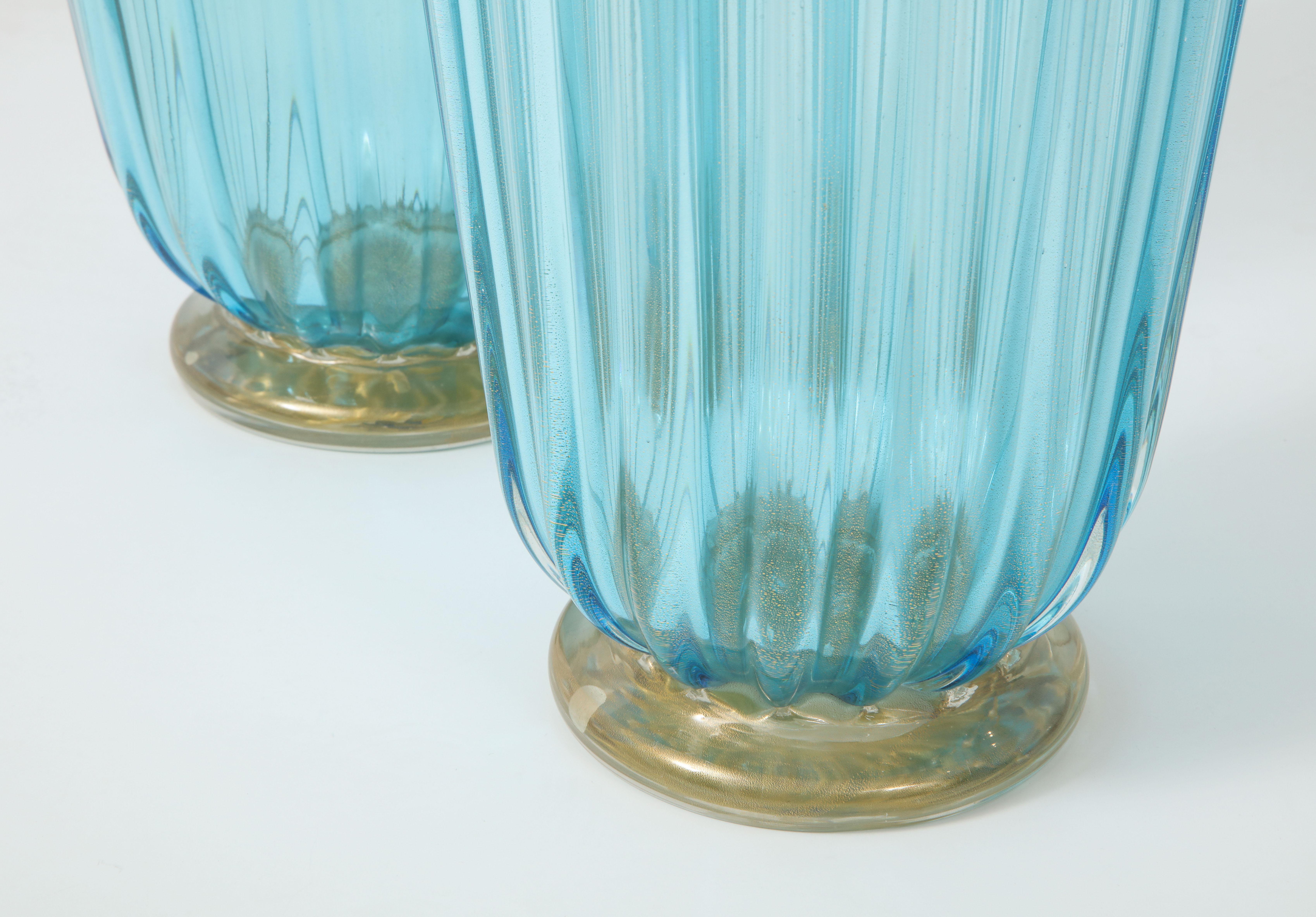 20th Century Pair of Blue Murano Glass Vases