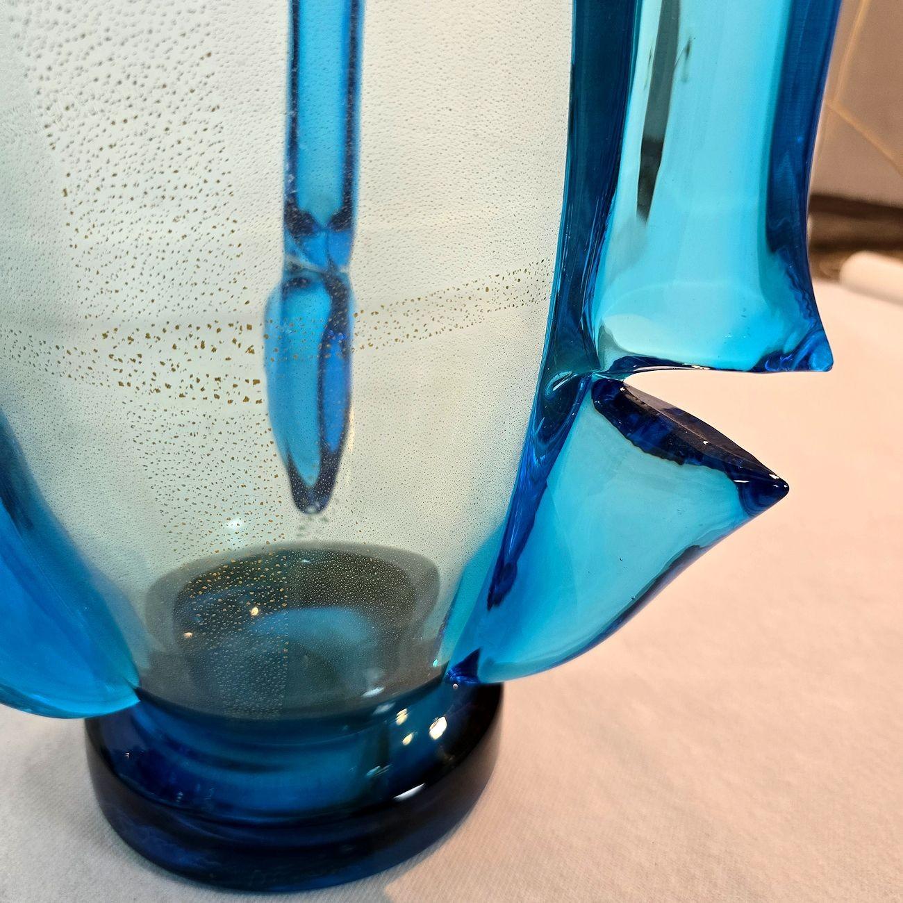 Vetro di Murano Coppia di vasi in vetro di Murano blu in vendita