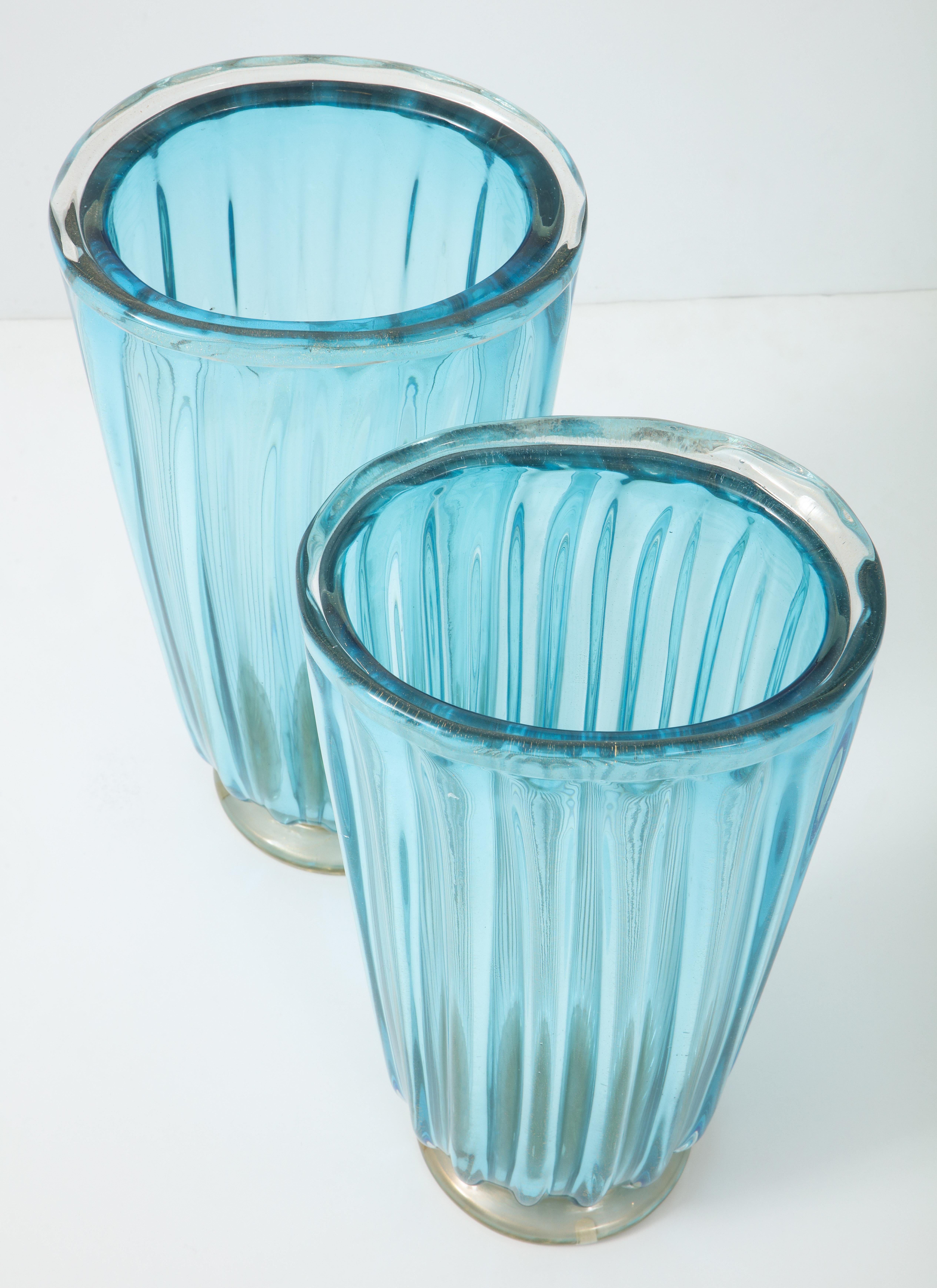 Pair of Blue Murano Glass Vases 1