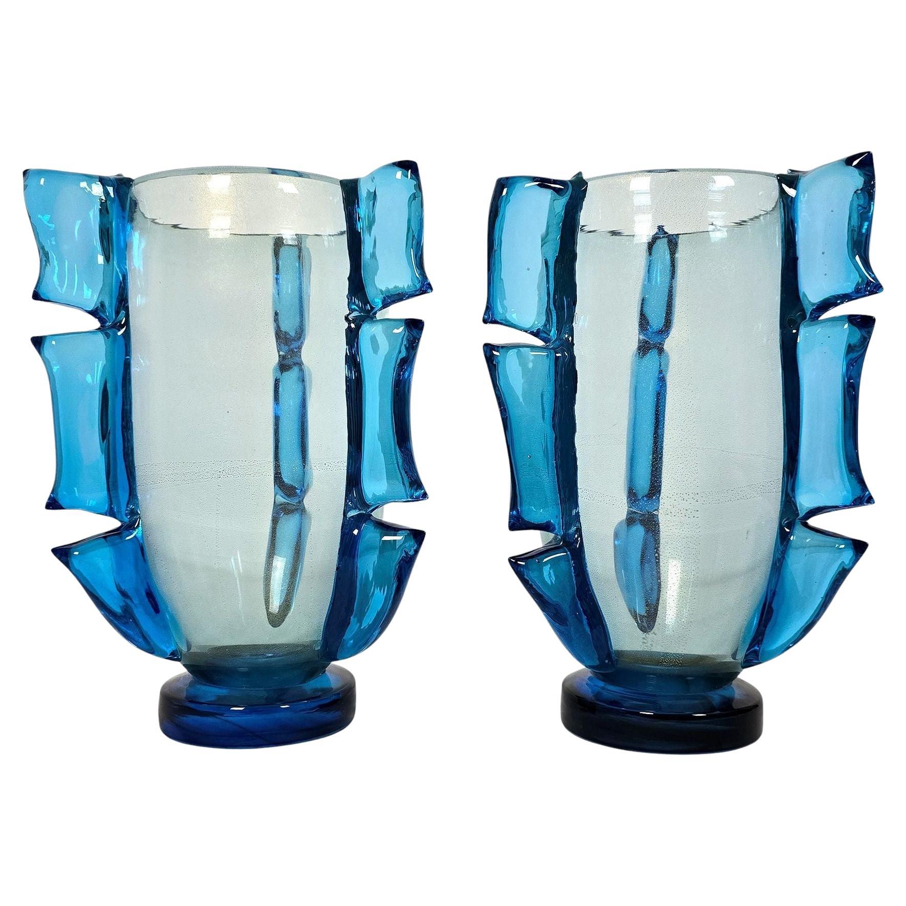 Coppia di vasi in vetro di Murano blu