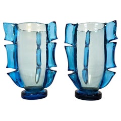 Coppia di vasi in vetro di Murano blu
