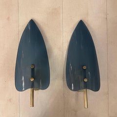 Pair of Blue Murano Glass Wall Sconces with brass fittings 1970s
