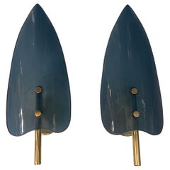 Pair of Blue Murano Glass Wall Sconces with brass fittings 1970s