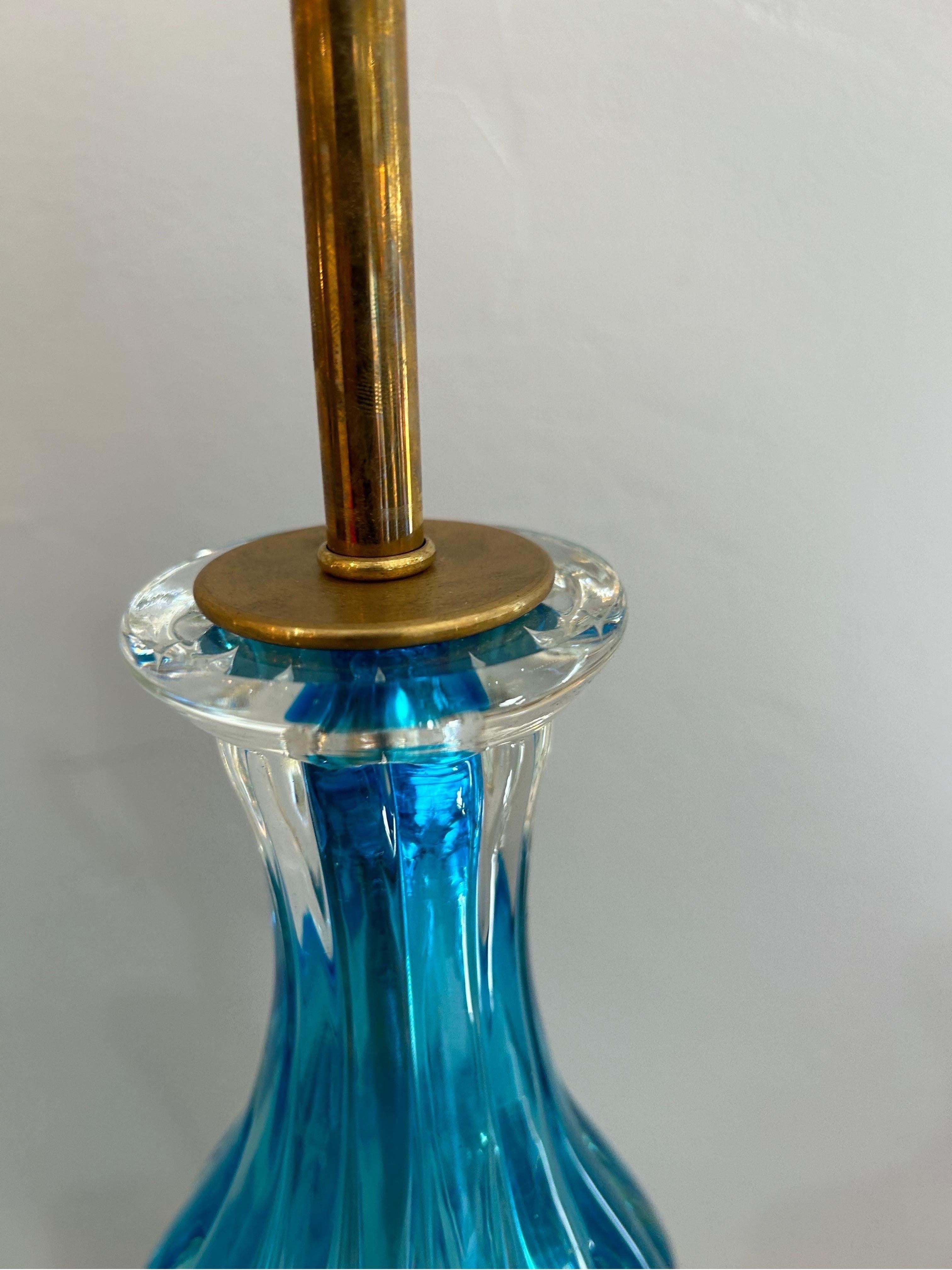 Pair of blue Murano lamps by Seguso For Sale 4