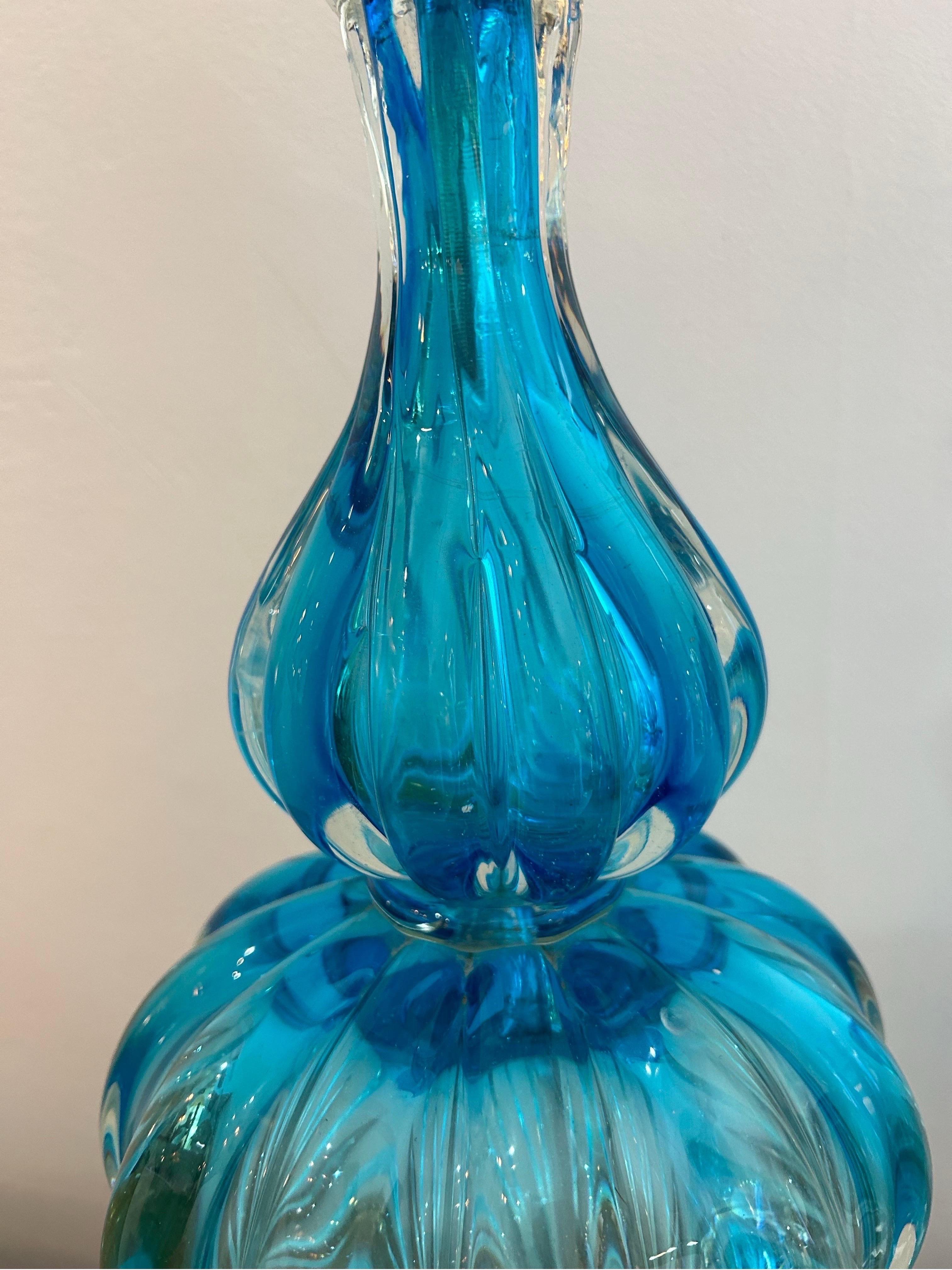 20th Century Pair of blue Murano lamps by Seguso For Sale