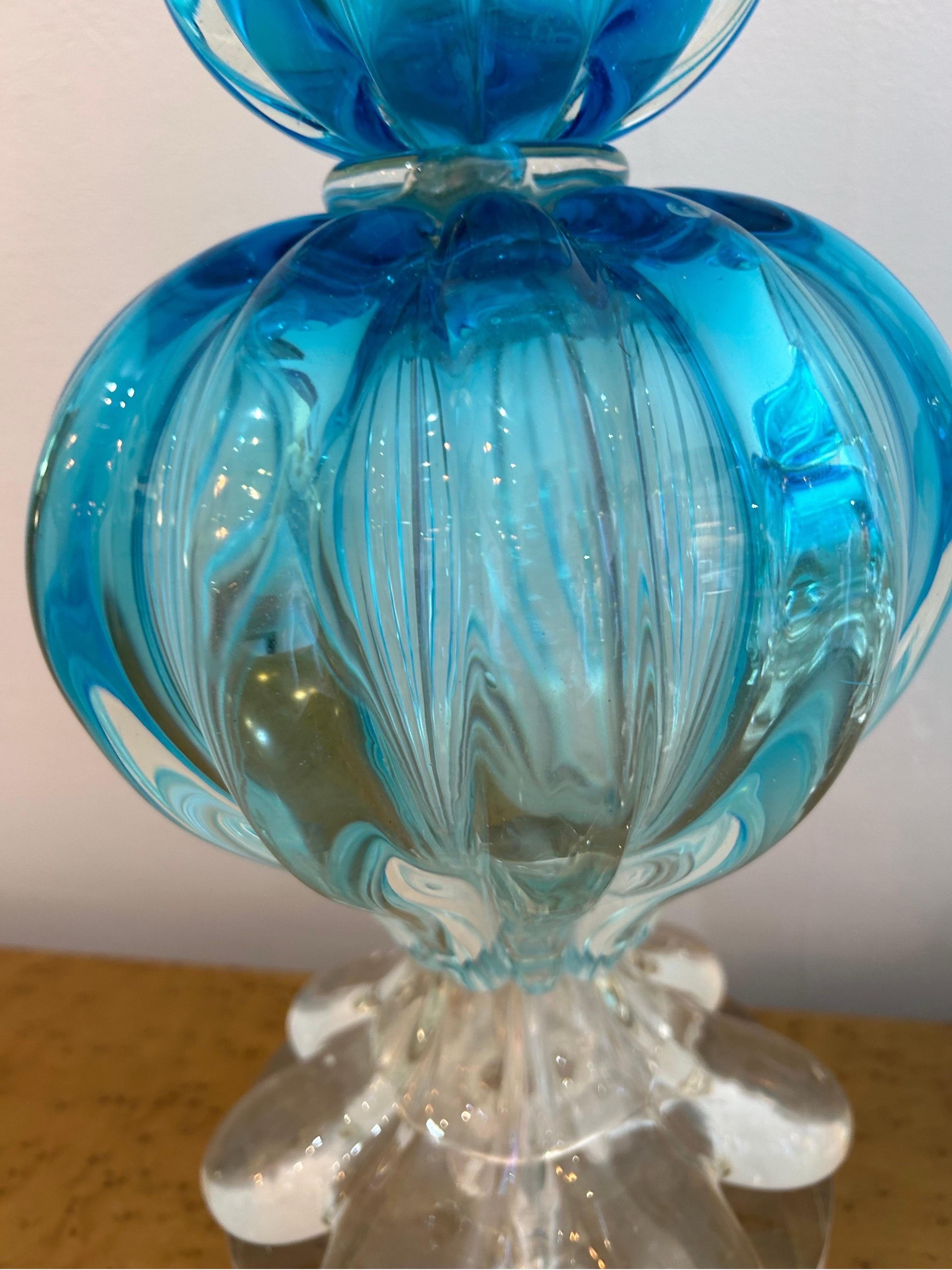 Pair of blue Murano lamps by Seguso For Sale 1