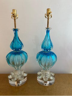 Pair of blue Murano lamps by Seguso