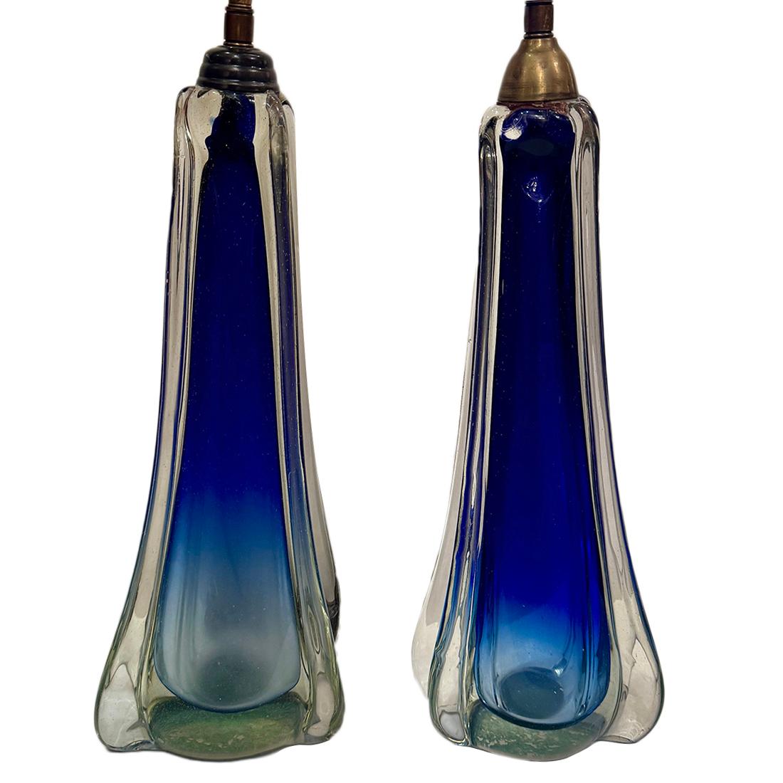 Pair of circa 1960's Italian blown glass lamps.

Measurements:
Height of body: 15