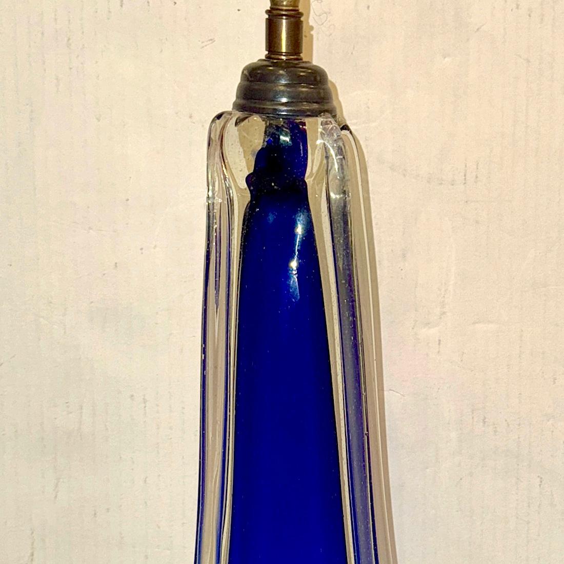 Mid-20th Century Pair of Blue Murano Lamps For Sale