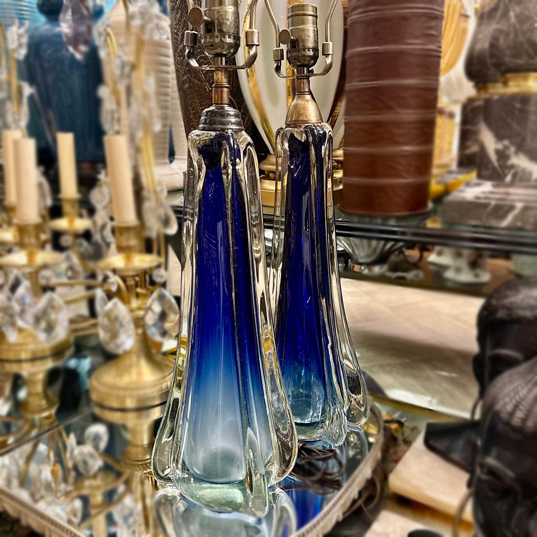 Pair of Blue Murano Lamps For Sale 1