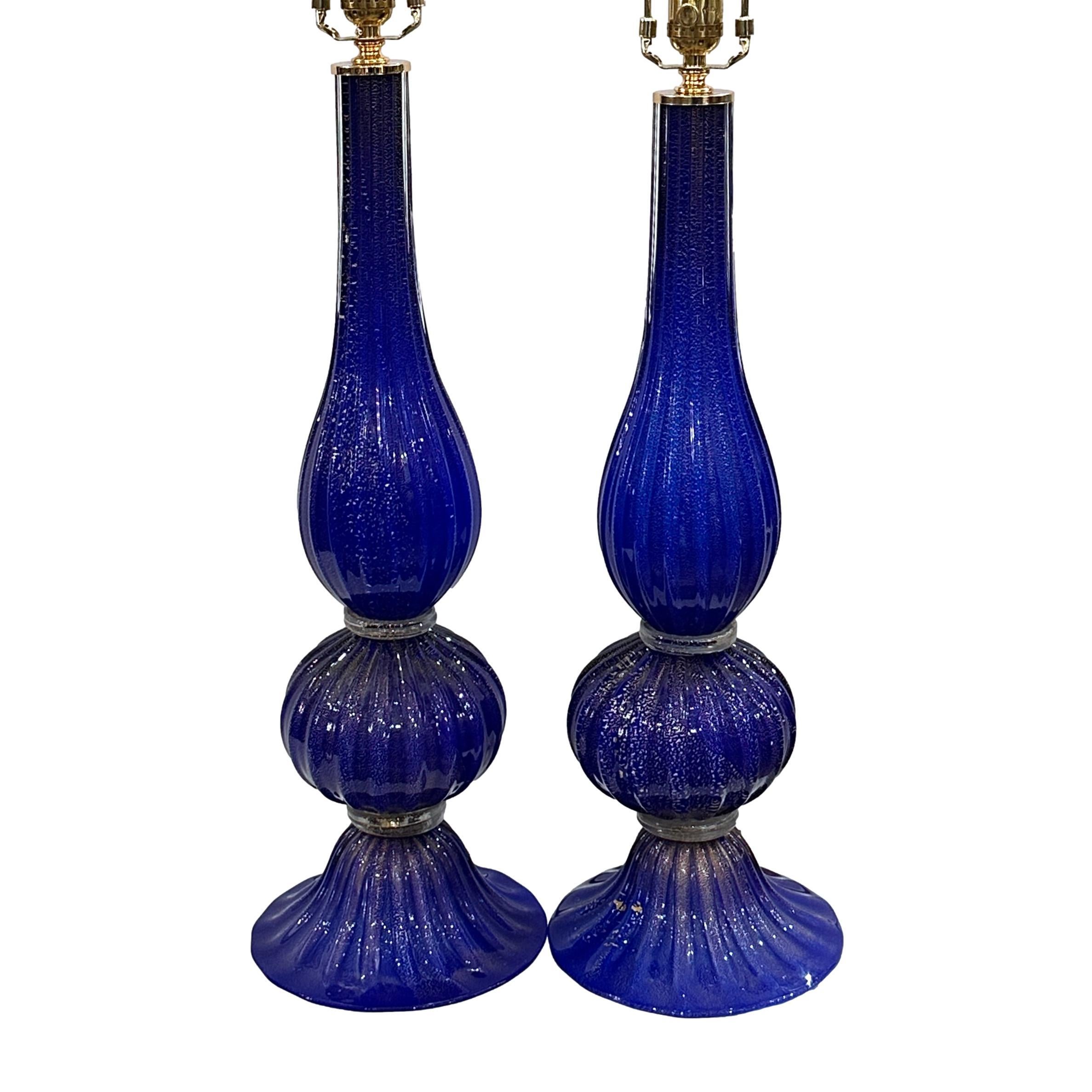 Italian Pair of Blue Murano Table Lamps  For Sale