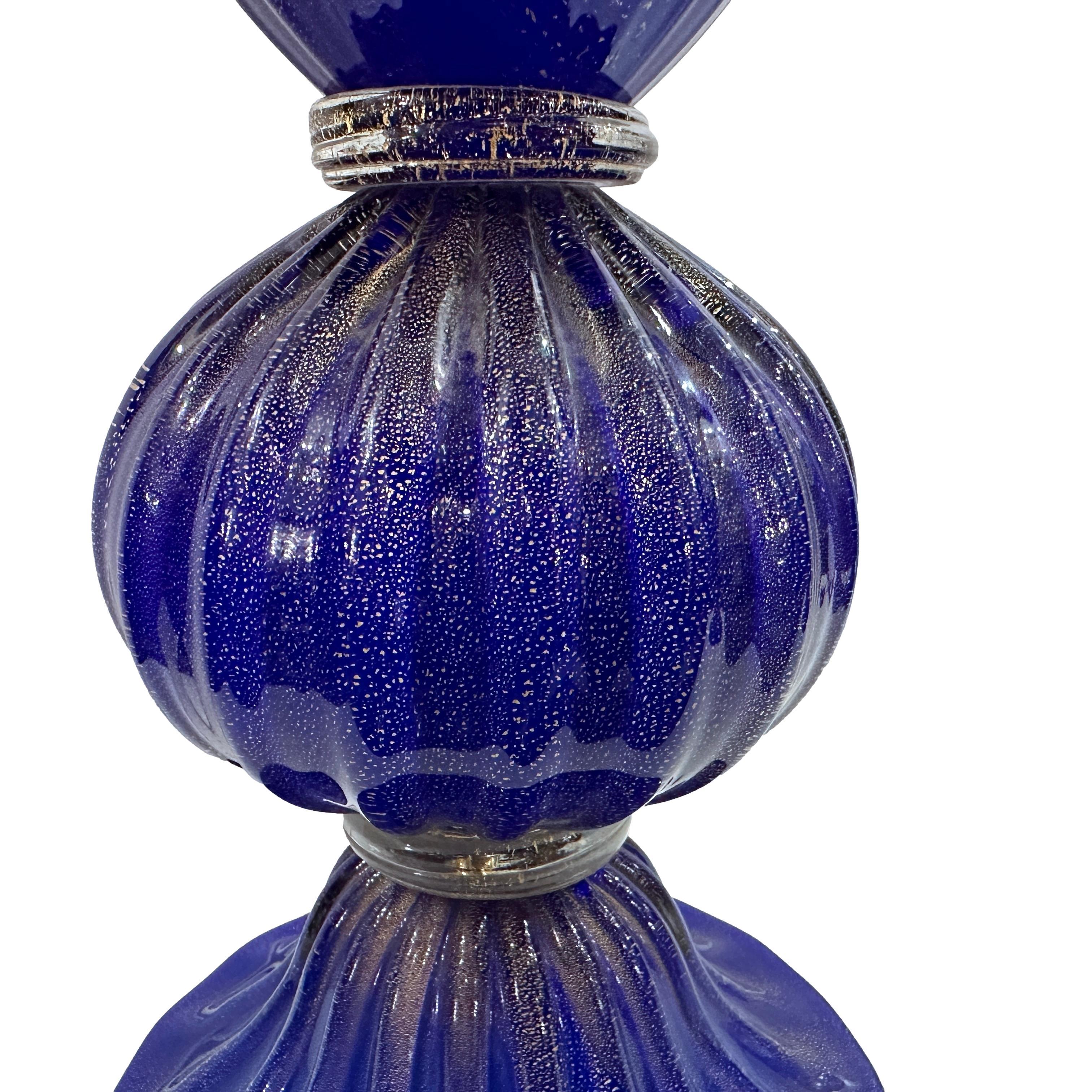 Mid-20th Century Pair of Blue Murano Table Lamps  For Sale