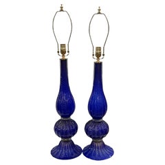 Retro Pair of Blue Murano Table Lamps 