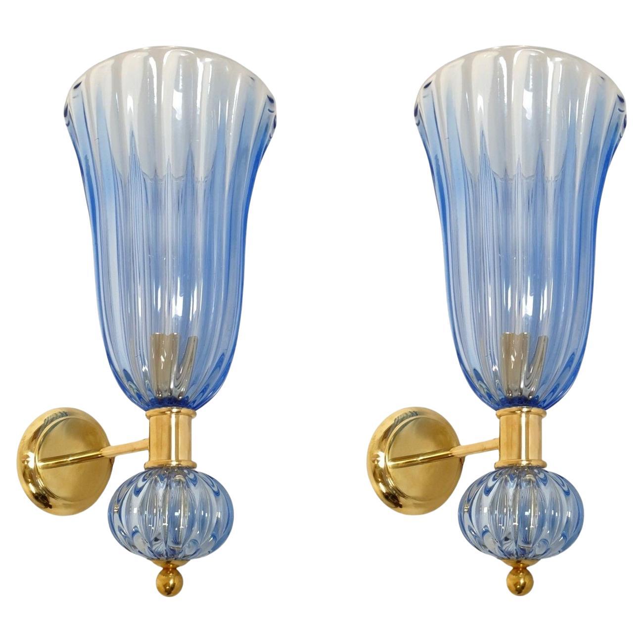 Pair of blue neoclassical Murano sconces