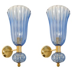 Pair of blue neoclassical Murano sconces