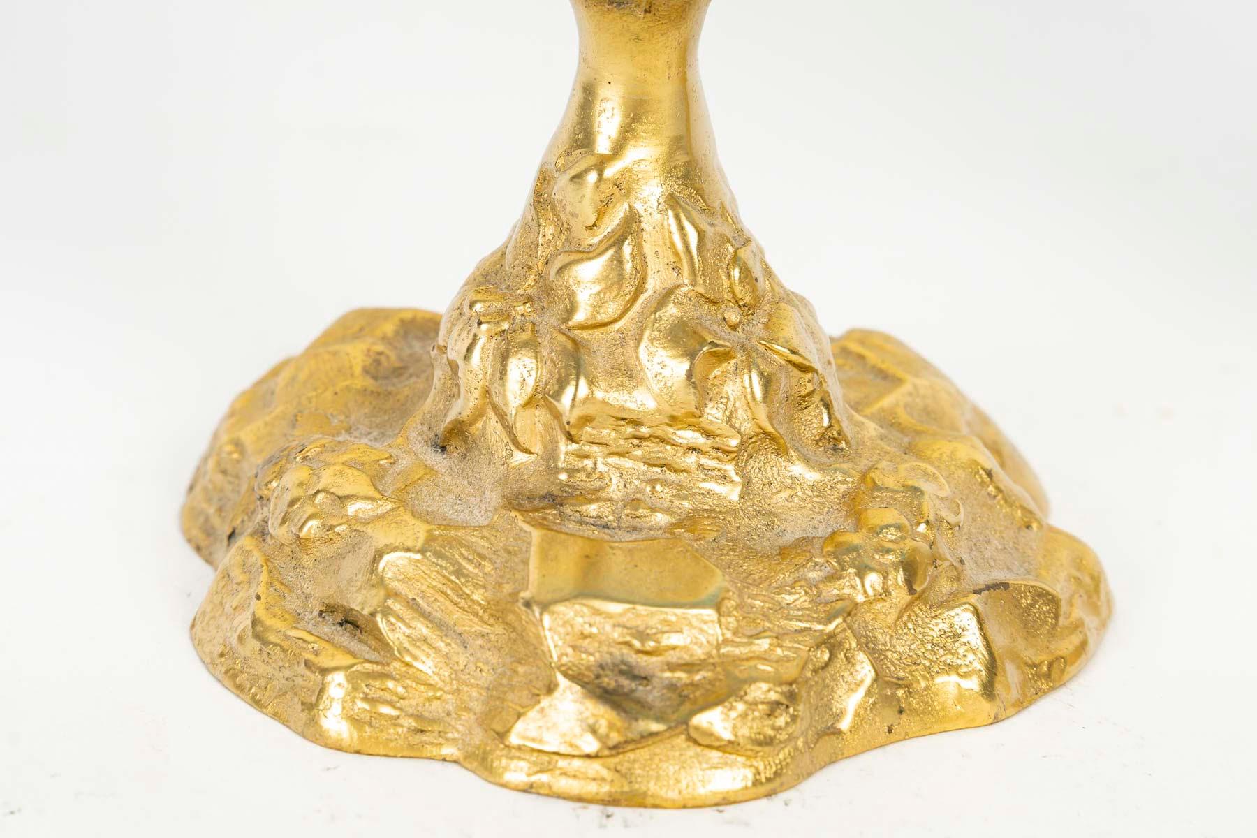 19th Century Pair of Blue Opaline and Gilt Bronze Cornette Vases, Napoleon III Period. For Sale