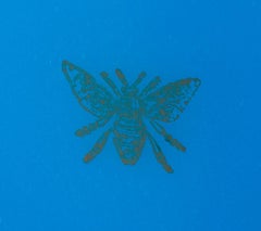 Pair of Blue Opaline Glass Lamps with Bee Decoration