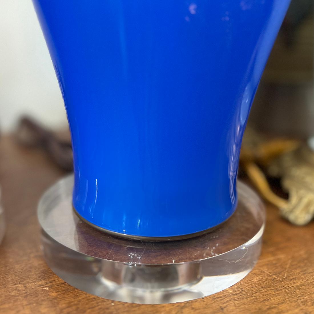 Pair of Blue Opaline Table Lamps en vente 1