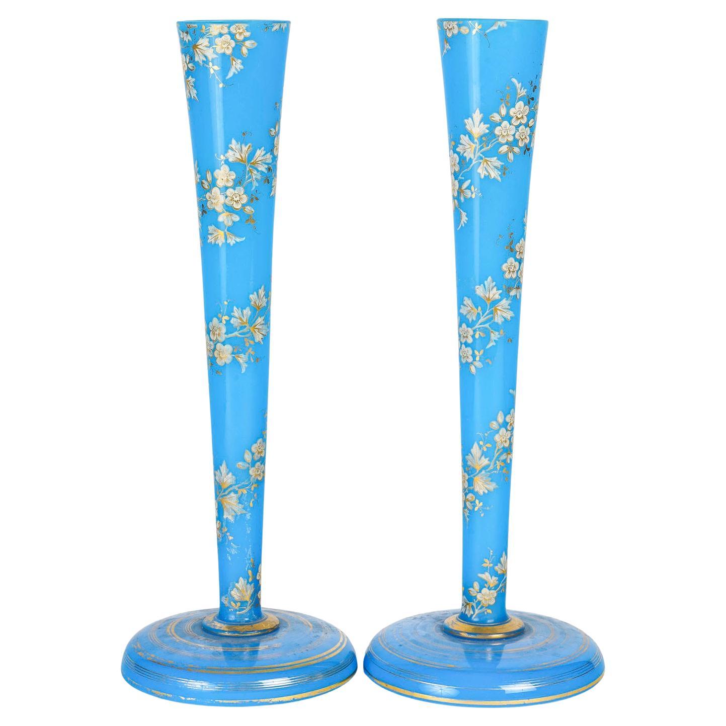Pair of Blue Opaline Vases, 19th Century, Napoleon III Period.