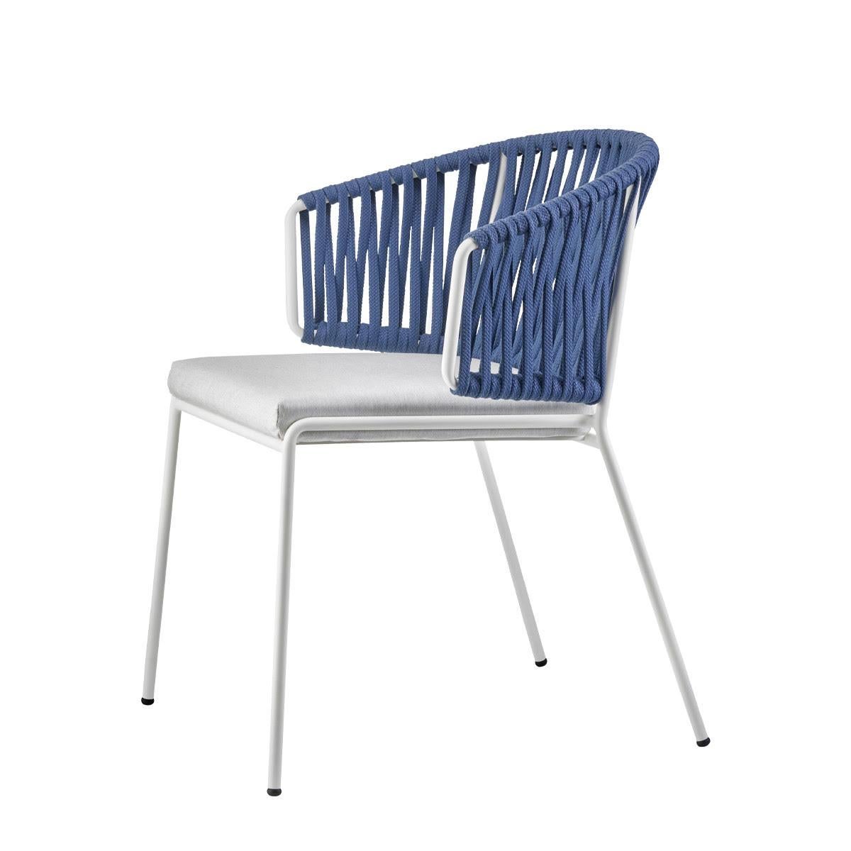 Moderne Paire de fauteuils d'extérieur ou d'intérieur en métal et cordes bleues, 21e siècle en vente
