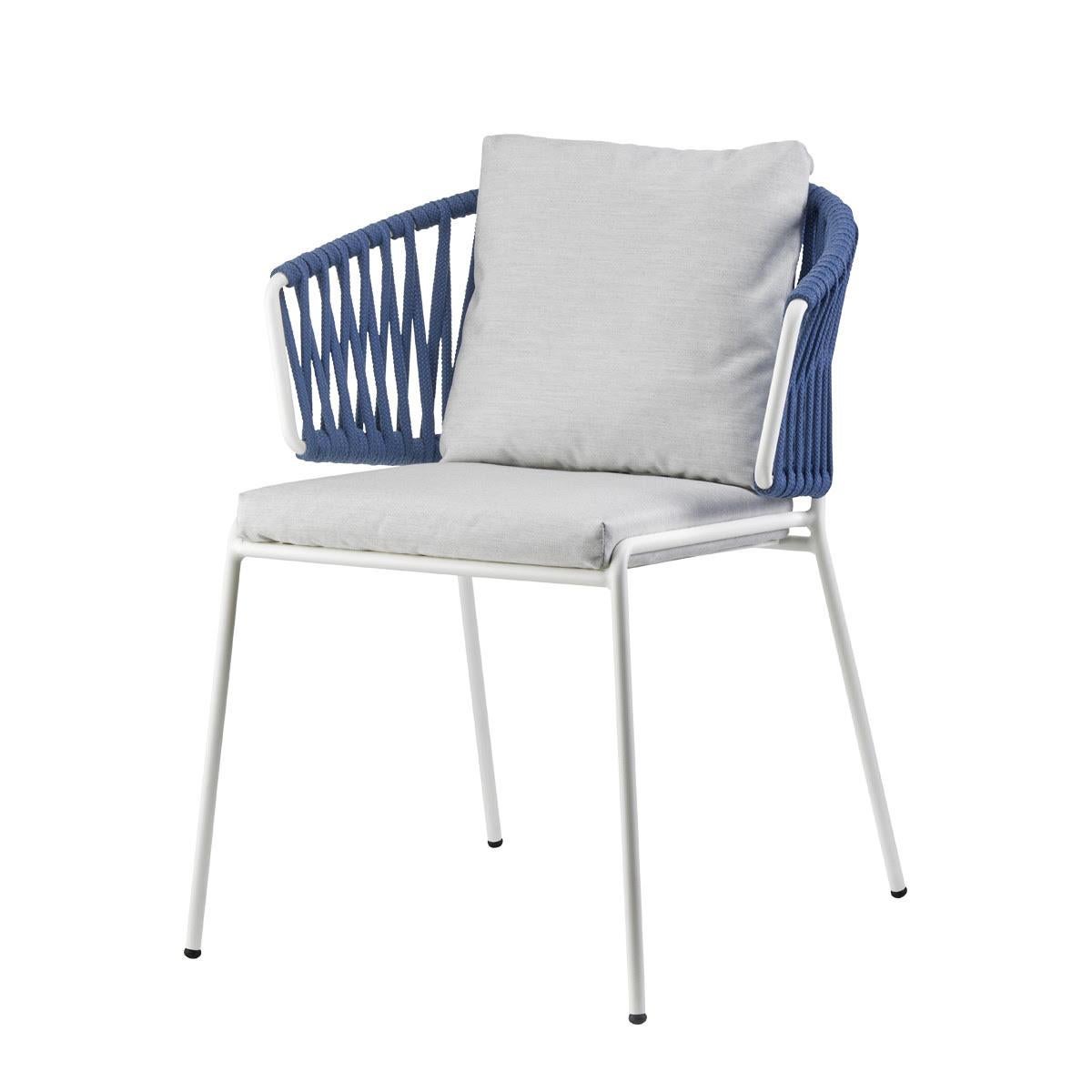 French Pair of Blue Outdoor or Indoor Metal and Cord Armchairs, 21 century For Sale