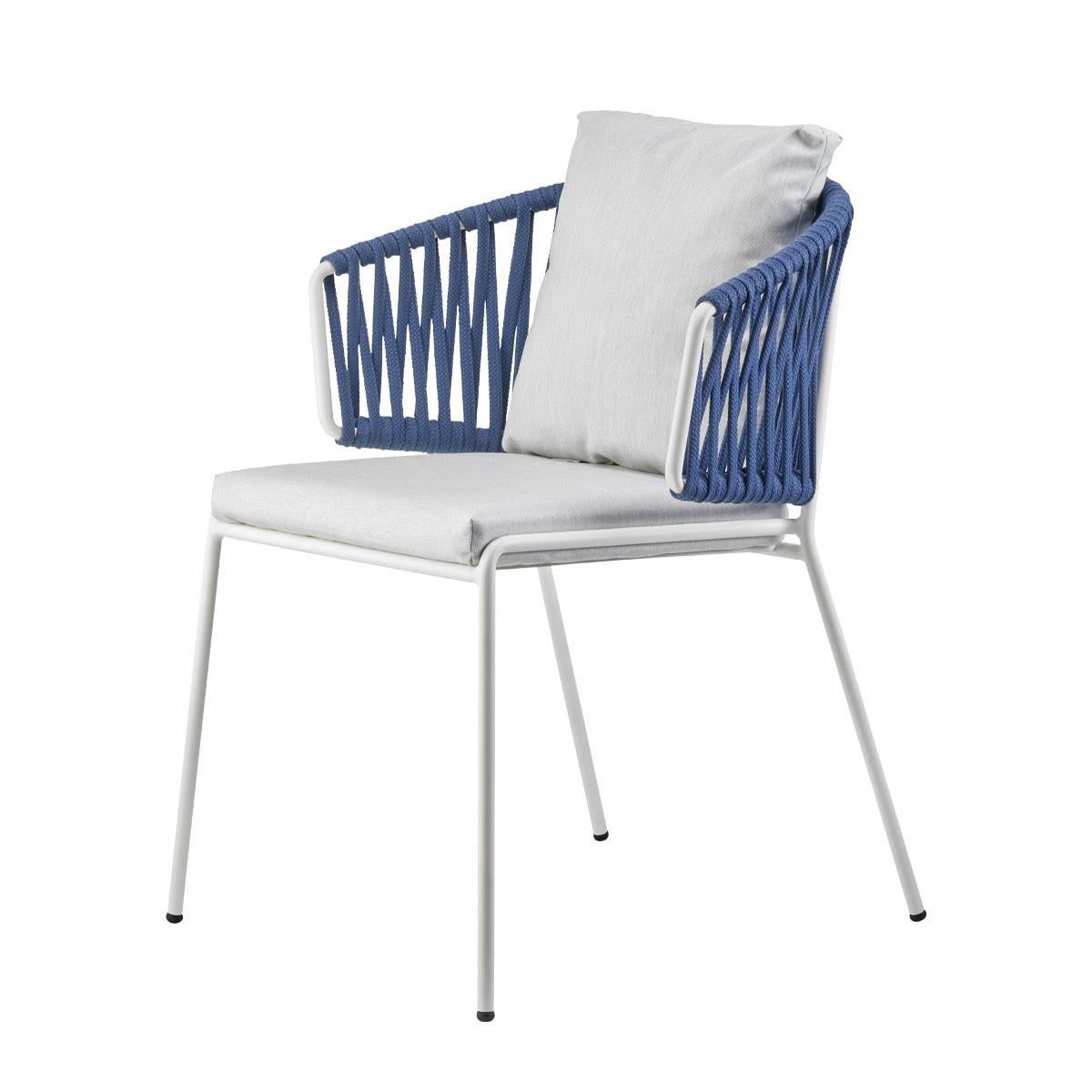 Paire de fauteuils d'extérieur ou d'intérieur en métal et cordes bleues, 21e siècle Neuf - En vente à Saint-Ouen, FR