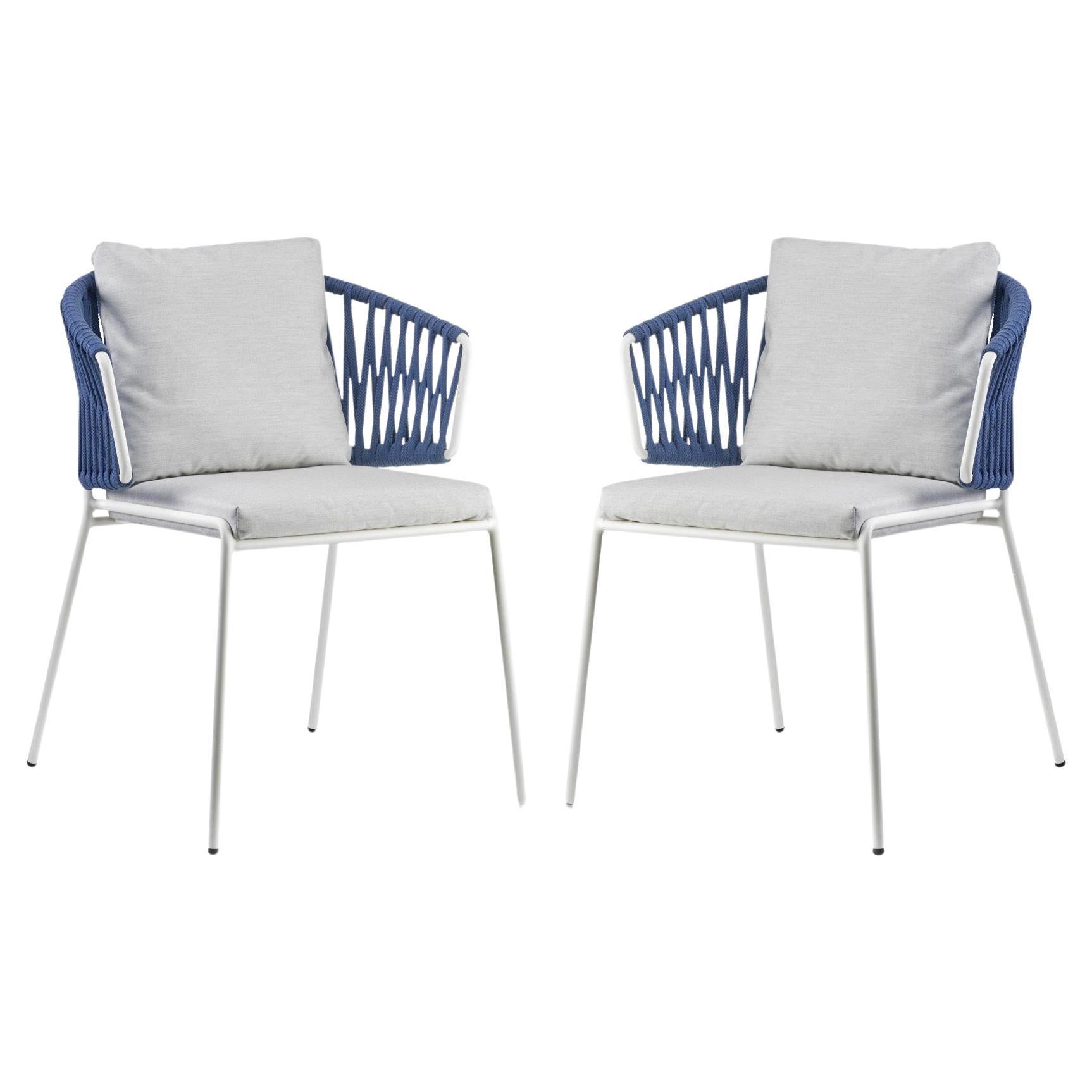Pair of Blue Outdoor or Indoor Metal and Cord Armchairs, 21 century For Sale