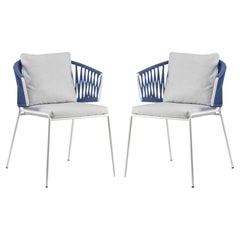 Pair of Blue Outdoor or Indoor Metal and Cord Armchairs, 21 century