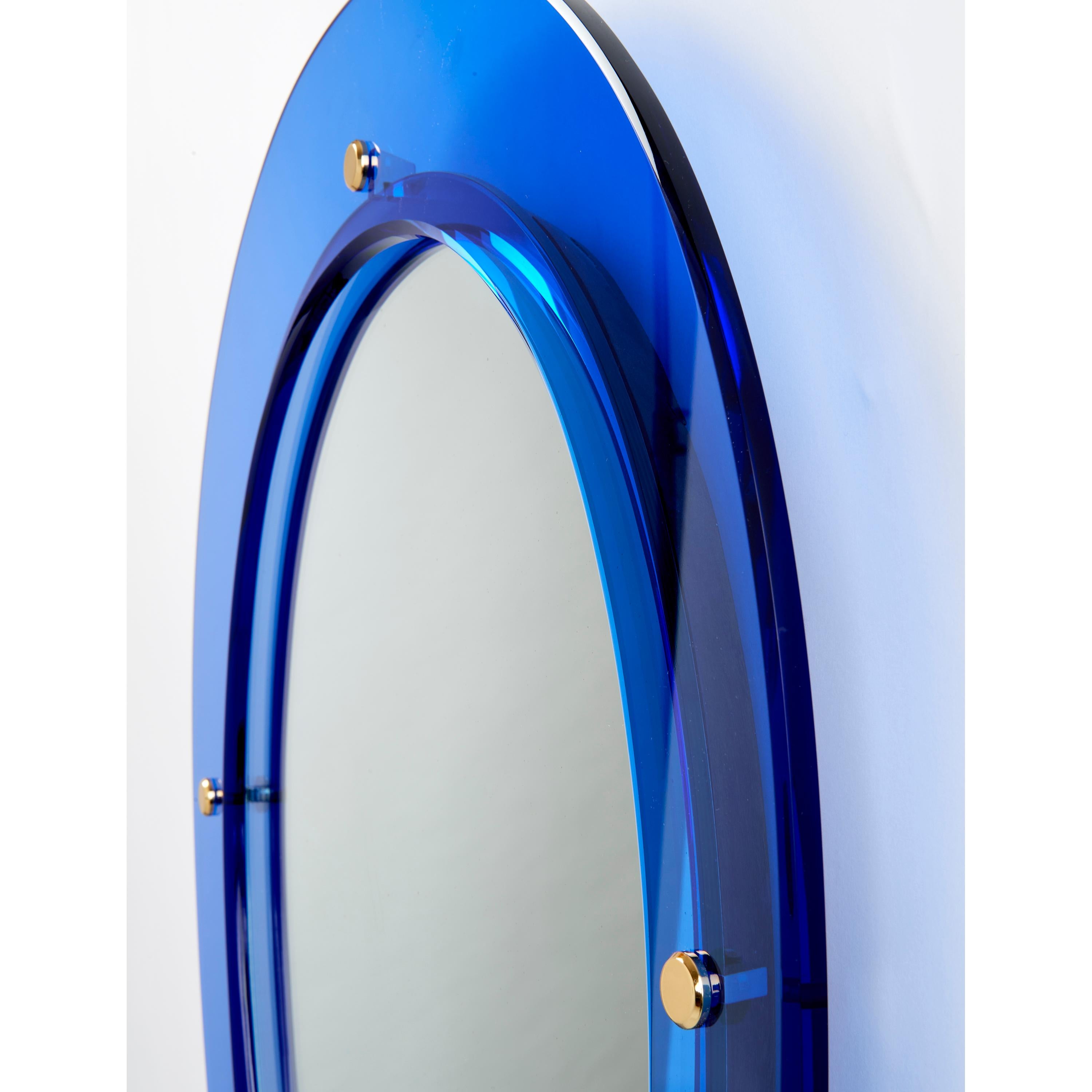 Pair of Blue Oval Shaped Glass Mirrors, Italy, 1960s For Sale 4