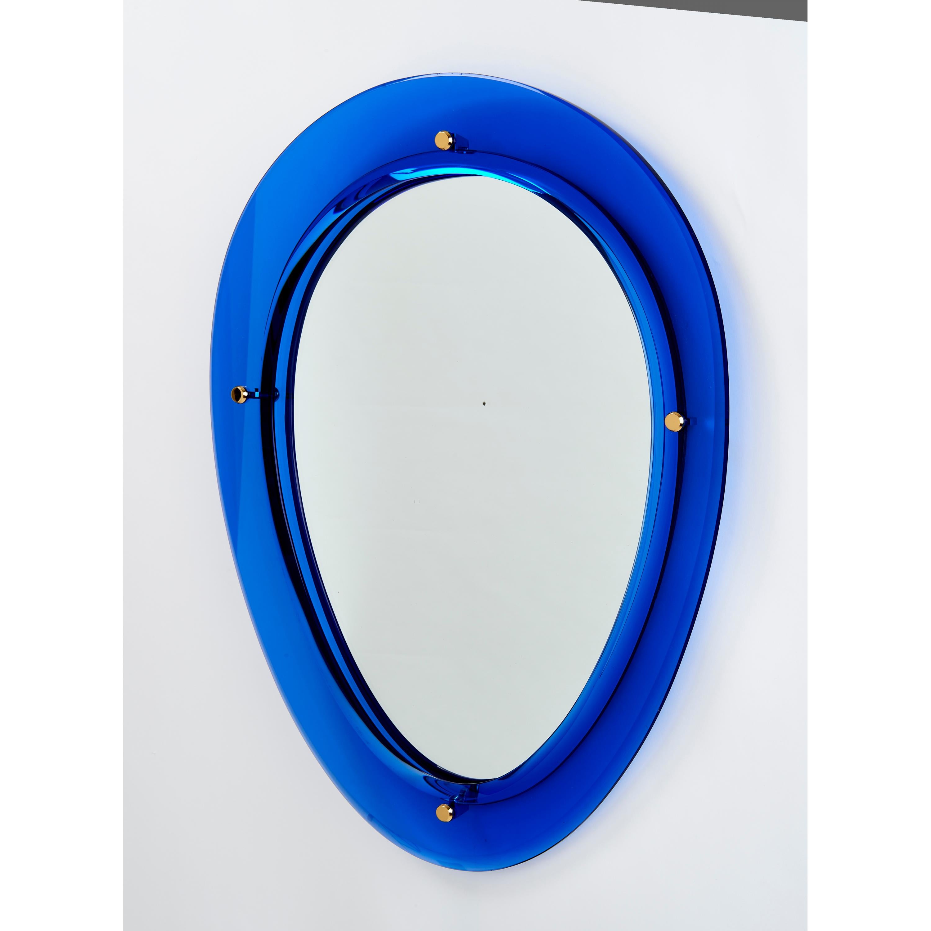Italian Single Blue Oval Shaped Glass Mirror, Italy, 1960s For Sale