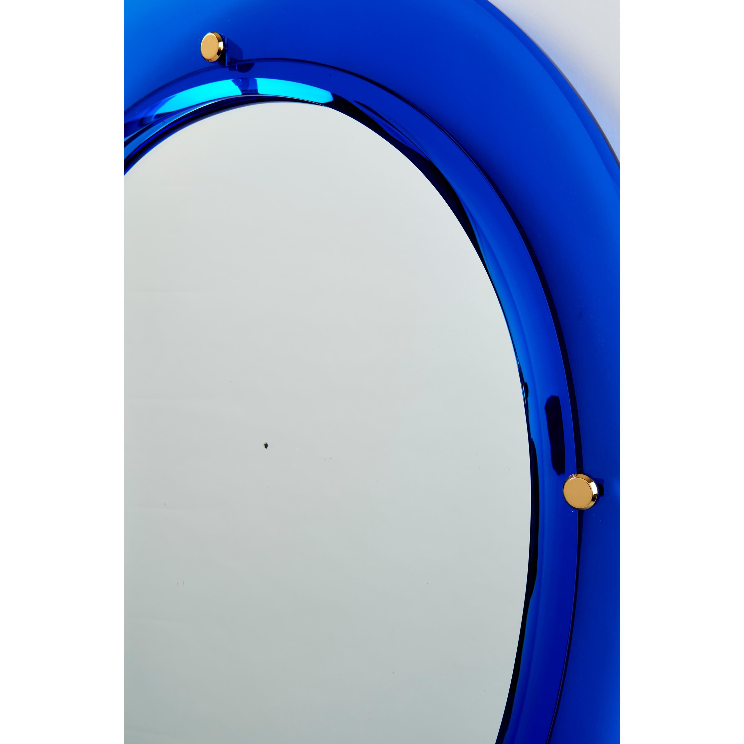 Pair of Blue Oval Shaped Glass Mirrors, Italy, 1960s In Good Condition For Sale In New York, NY