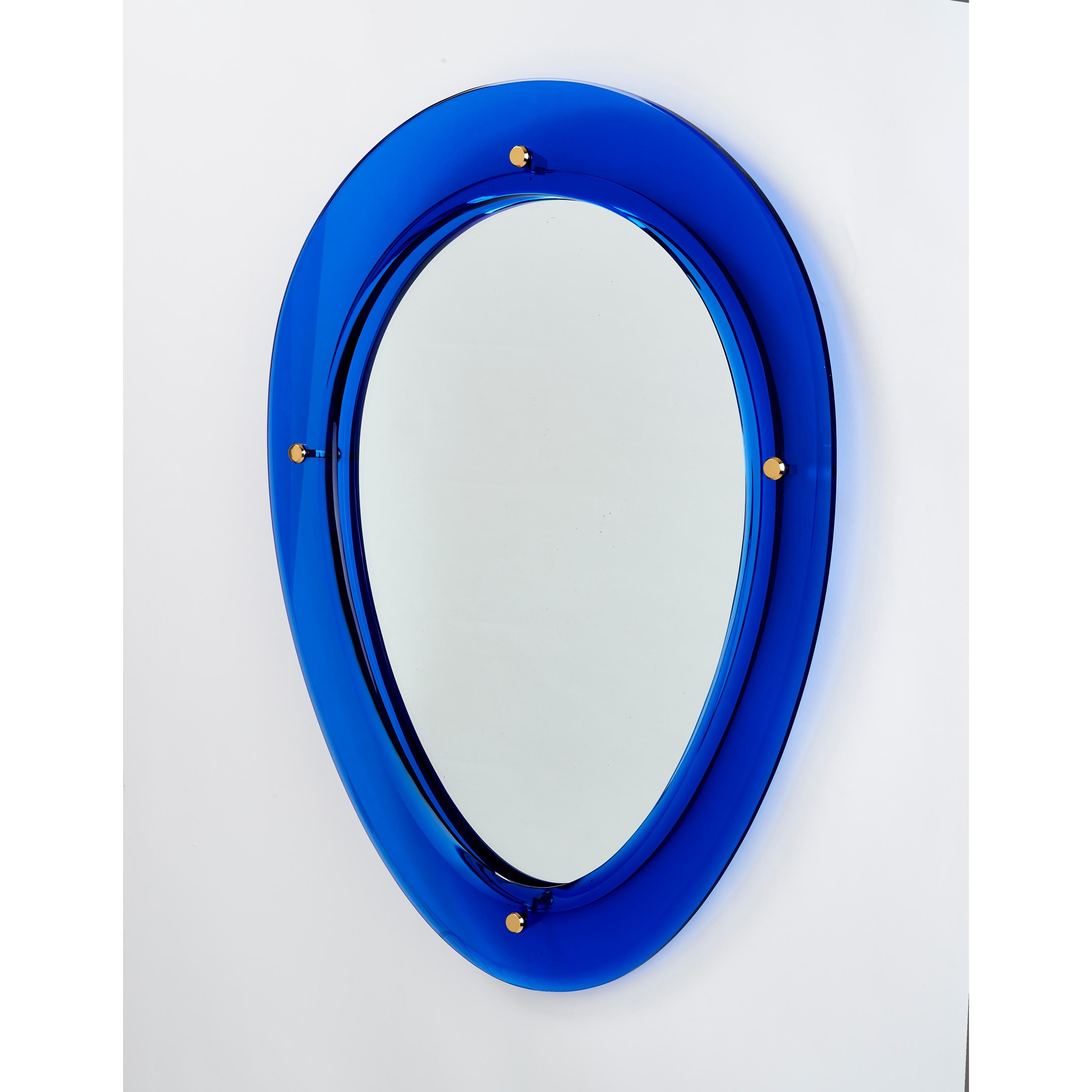 Single Blue Oval Shaped Glass Mirror, Italy, 1960s For Sale 2