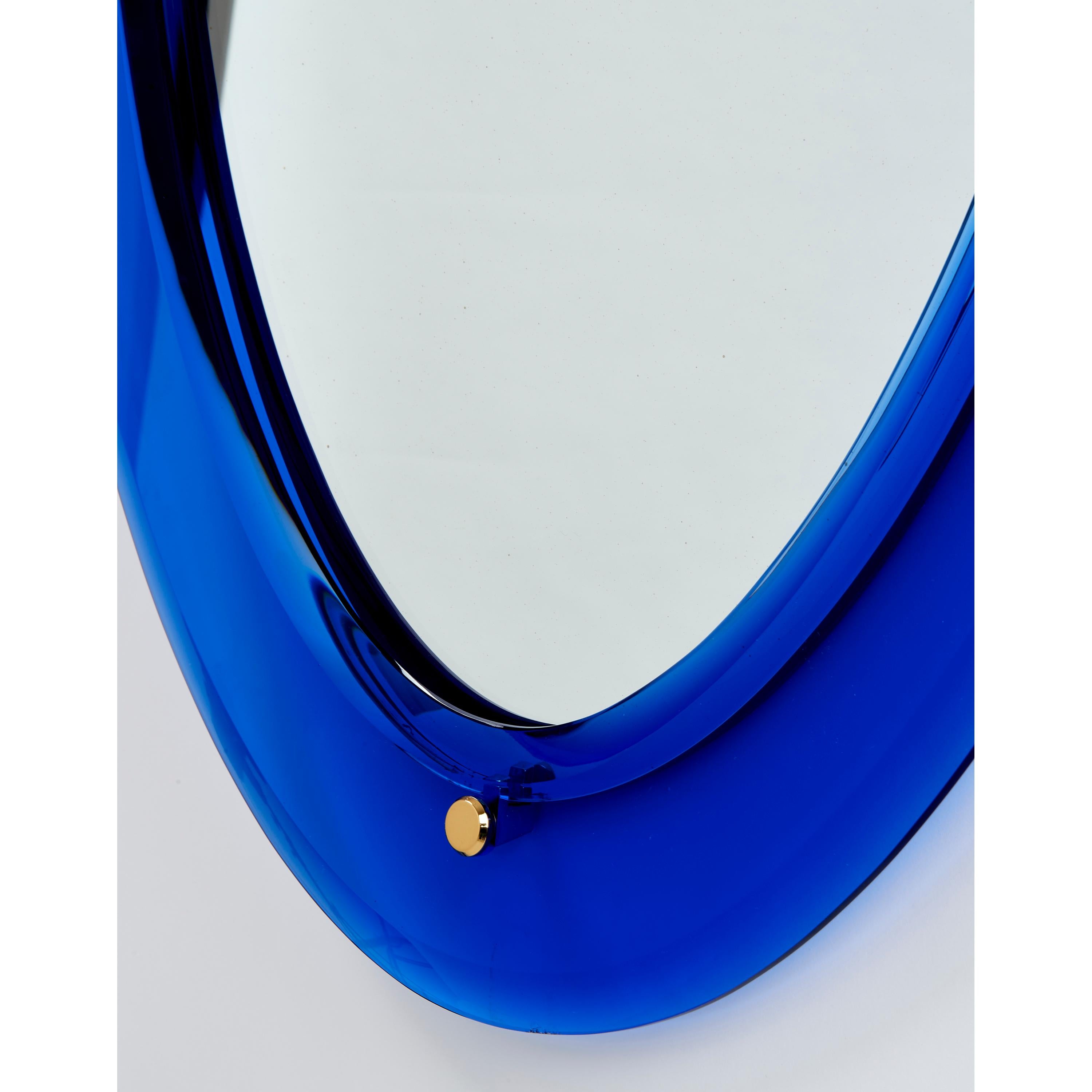 Single Blue Oval Shaped Glass Mirror, Italy, 1960s For Sale 3