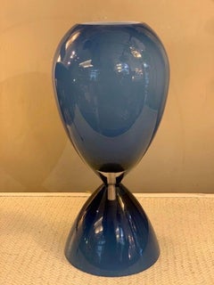 Pair of Blue Overlay Blown "Incamiciato" Glass Murano Glass Table Lamps, 1950s