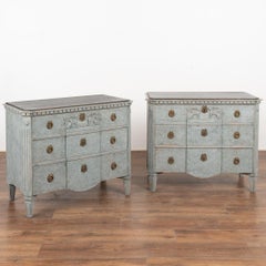 Pair of Blue Painted Chest of Three Drawers With Griffins, Sweden circa 1840-60