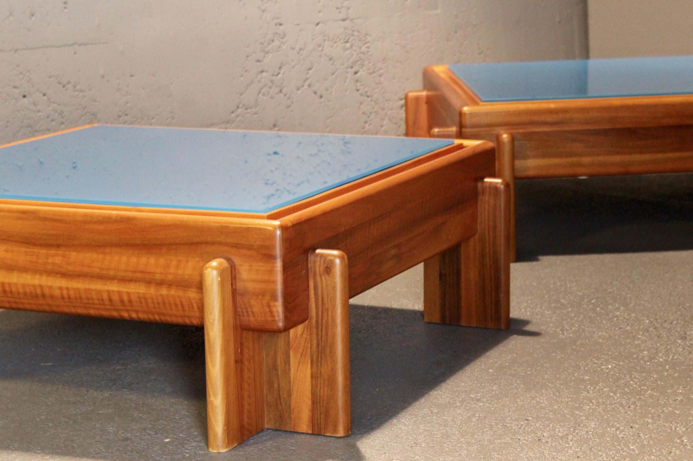 Pair of blue painted glass and wood Afra and Tobia Scarpa style For Sale 7
