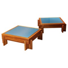 Vintage Pair of blue painted glass and wood Afra and Tobia Scarpa style