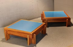 Pair of blue painted glass and wood Afra and Tobia Scarpa style