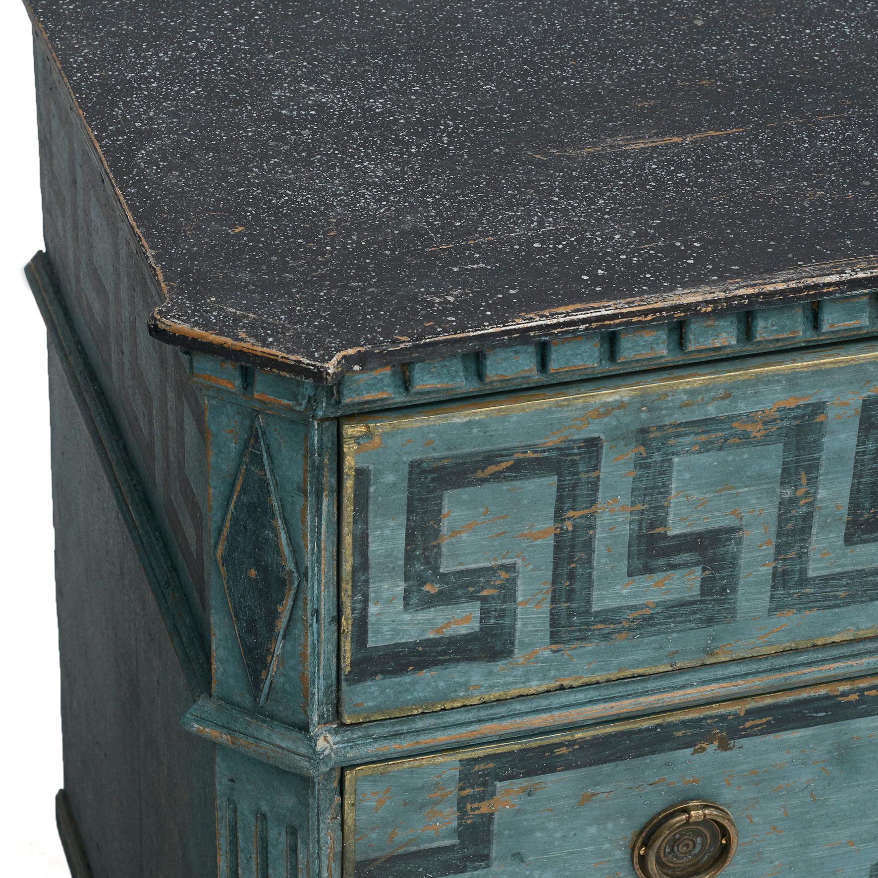 Hand-Painted Pair of Blue Painted Gustavian Style Chest of Drawers